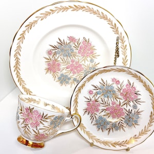 Royal Chelsea Trio, Floral Teacup, Vintage Teacup, Housewarming Gift for Her, Anniversary Gift, Housewarming Gift, Gift for Friend