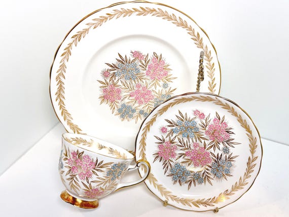Royal Chelsea Trio, Floral Teacup, Vintage Teacup, Housewarming Gift for Her, Anniversary Gift, Housewarming Gift, Gift for Friend