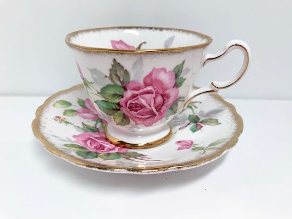 Berkeley Rose Teacup Royal Stafford Teacup and Saucer  Pink Rose Cup Antique Teacup English Bone China  Floral Teacup Vintage