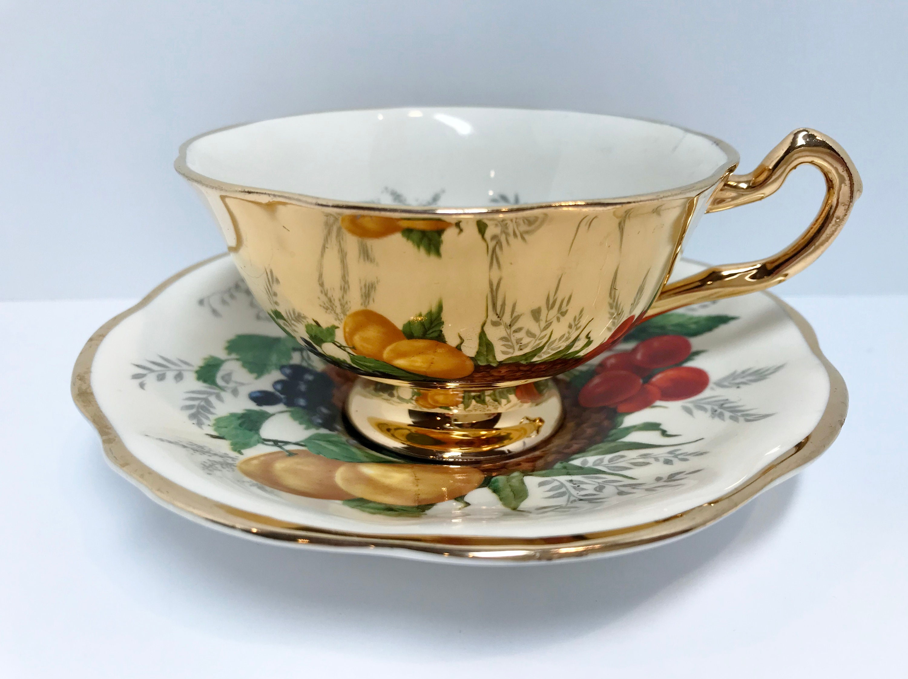 Reserved for S Gold Rosina Tea Cup and Saucer Fruit Tea Cup