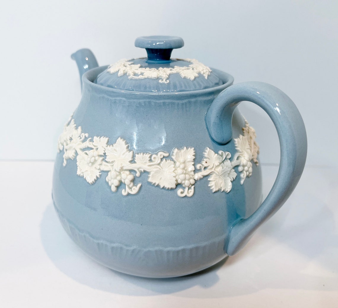 Queensware Wedgwood Teapot Blue Wedgwood Cream on Lavender Etsy