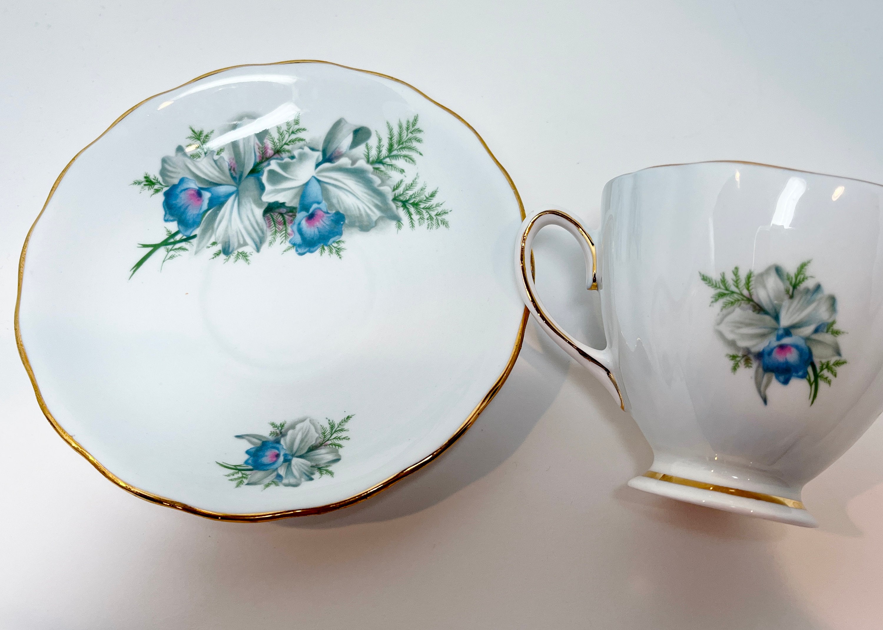 Heavenly Blue Colclough Tea Cup and Saucer, Blue Orchid Teacup, Floral