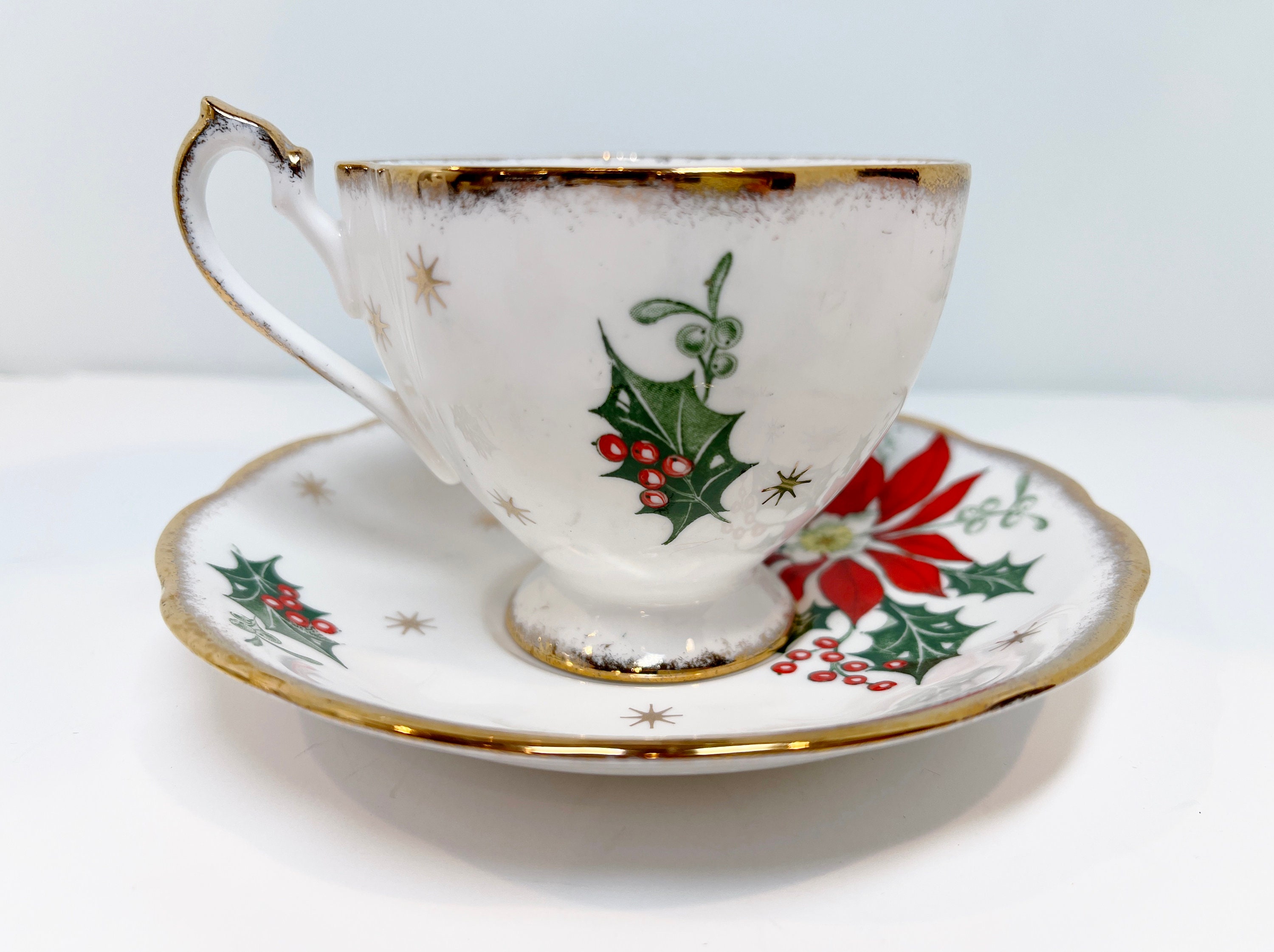Queen Anne Tea Cup and Saucer, Noel Pattern, Antique Tea Cups
