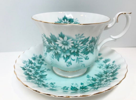 Nocturne Royal Albert Tea Cup and Saucer  Aqua Cups  Montrose Shape  Melody Series  Vintage Tea Cup Antique Teacup Gift for Her