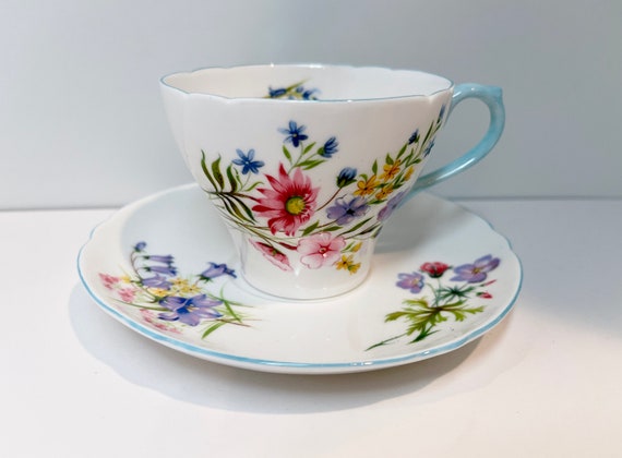 Shelley Teacup and Saucer, Shelley Tea Cups, Shelley China, New Cambridge Shape, Shelley Wild Flowers, Housewarming Gift, Gift for Her