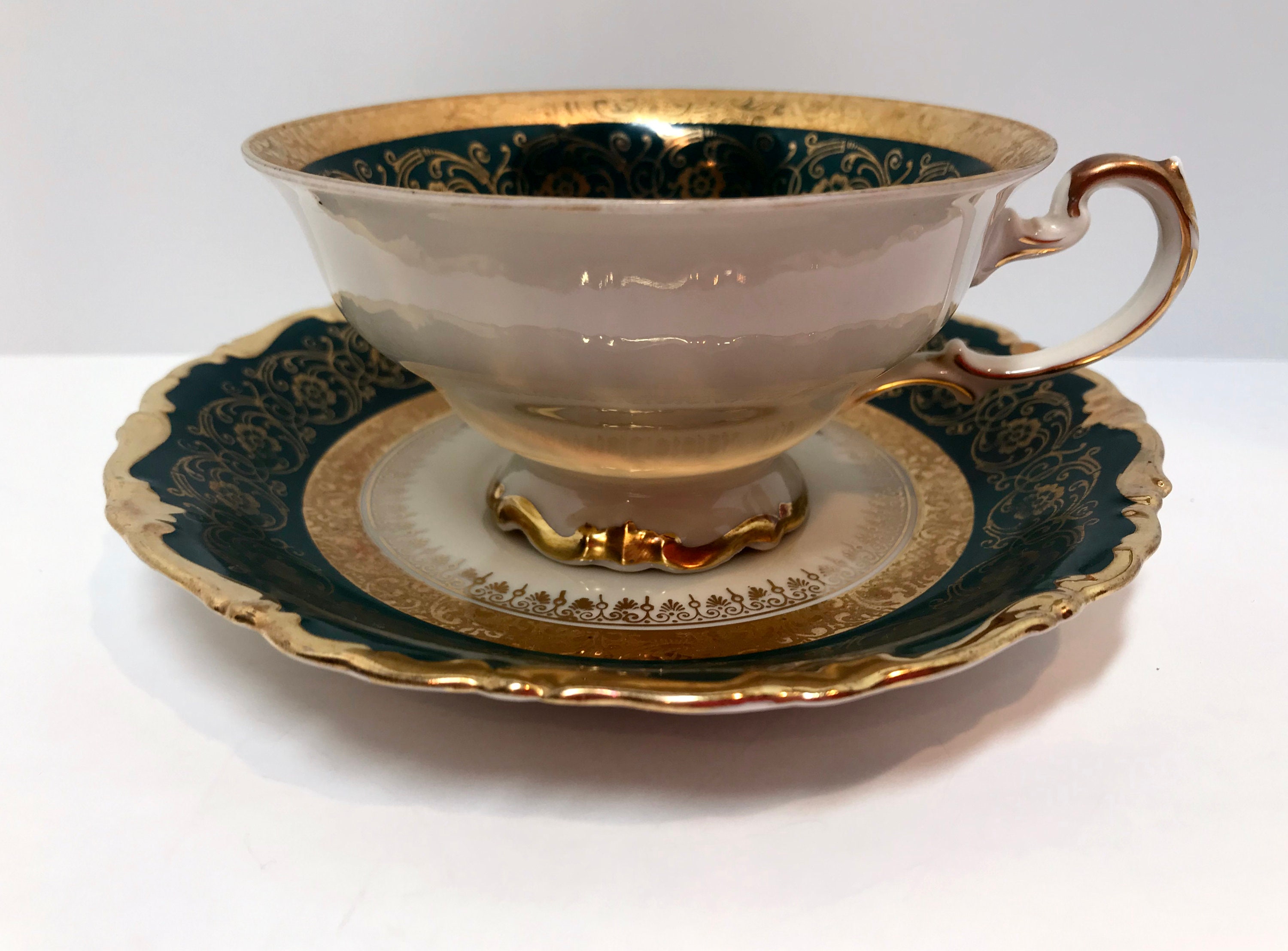 Alka Teacup, Alka Kunst Kronach Teacup, Bavarian German Teacups, Green