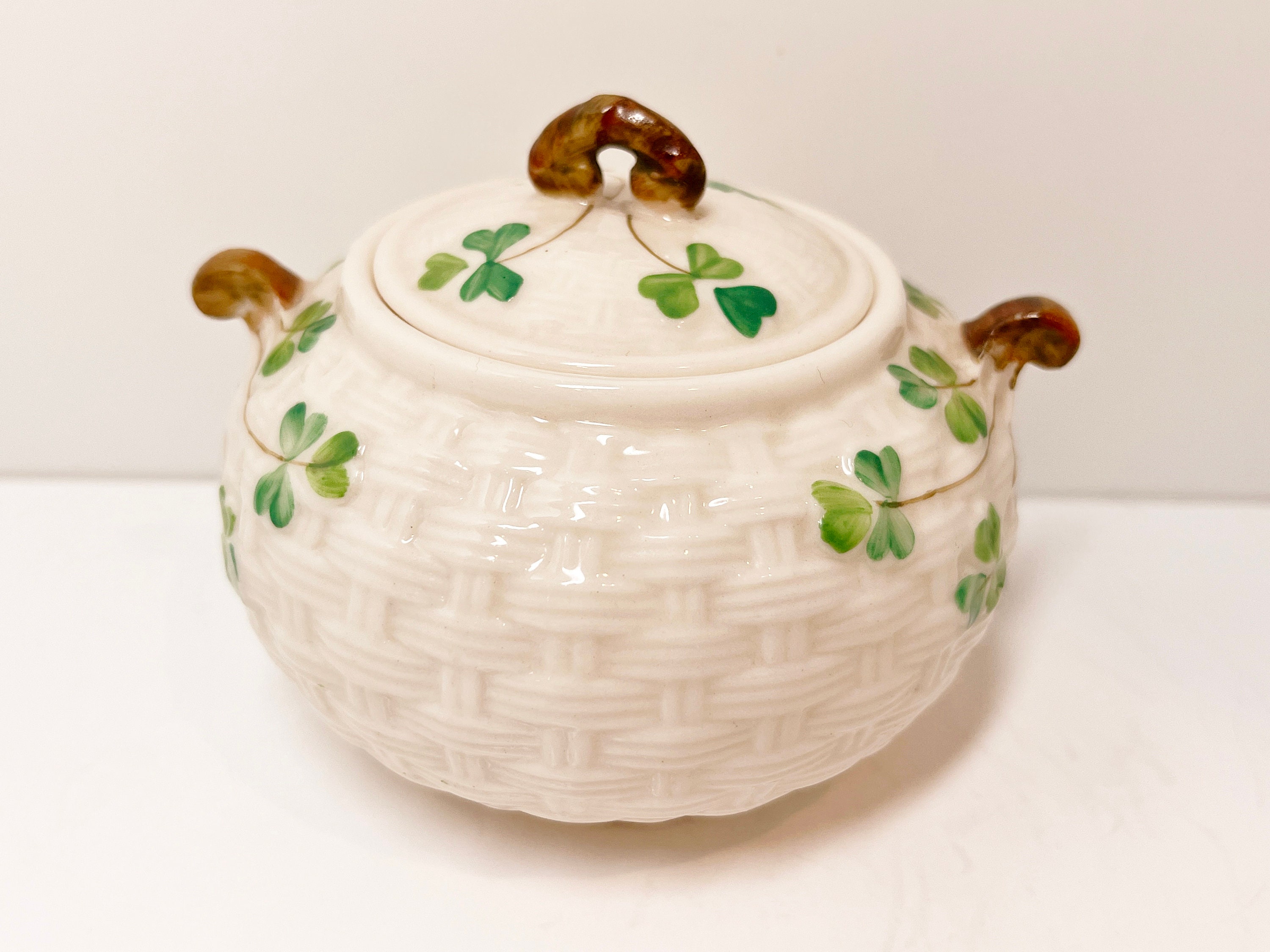 Black Mark Belleek, Belleek Sugar Bowl, Shamrock Ware Bowl, Irish Bowl