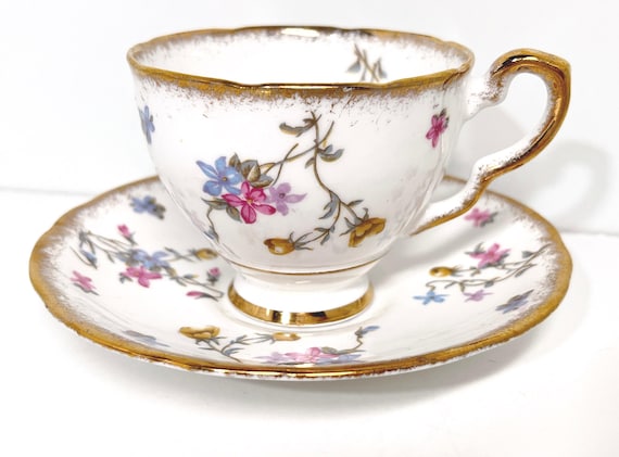 Royal Stafford Teacup and Saucer: Violets Pompadour Pattern Bone China