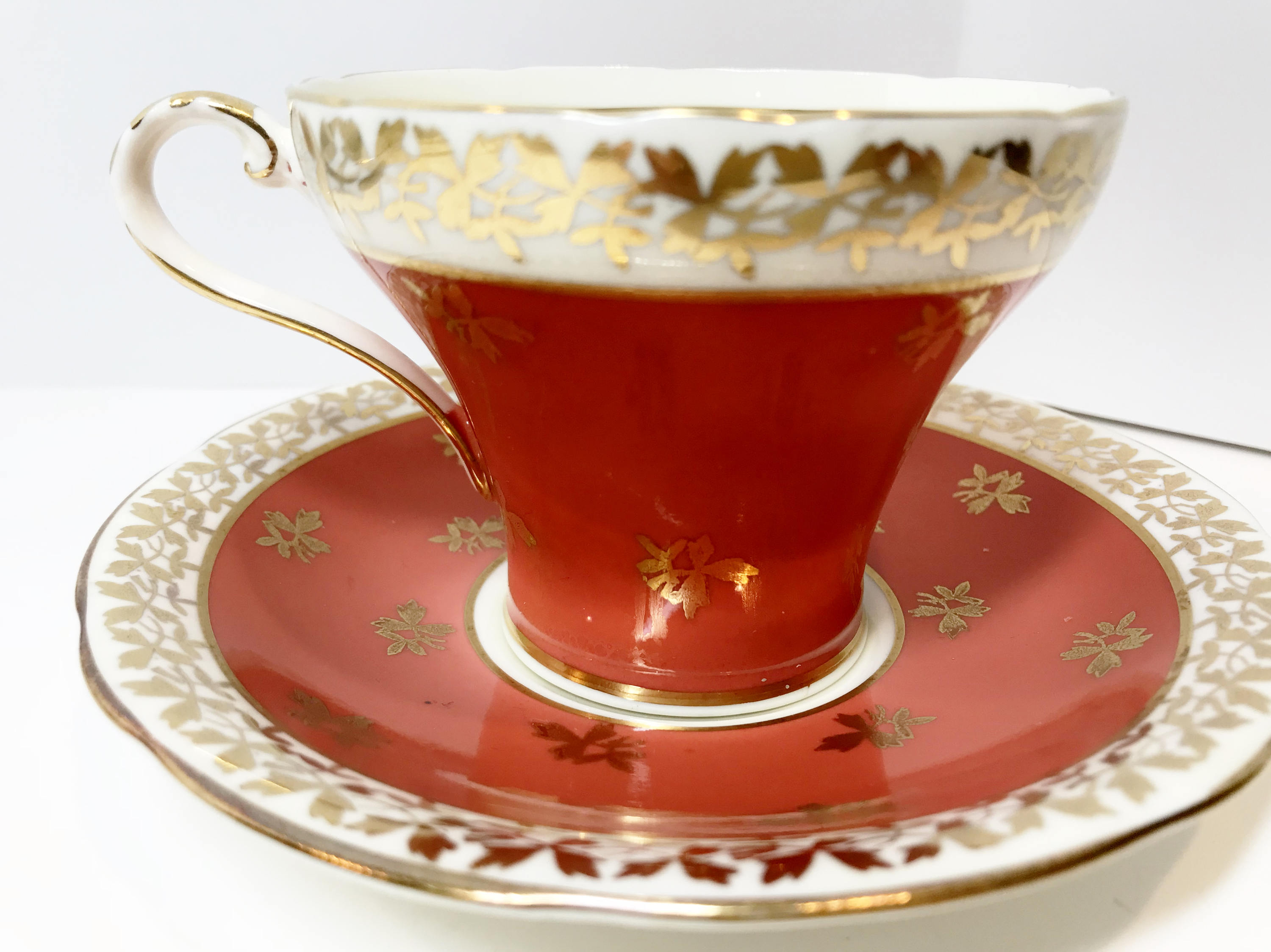 Captivating Aynsley Tea Cup and Saucer, Gold Orange Cups, Antique Tea