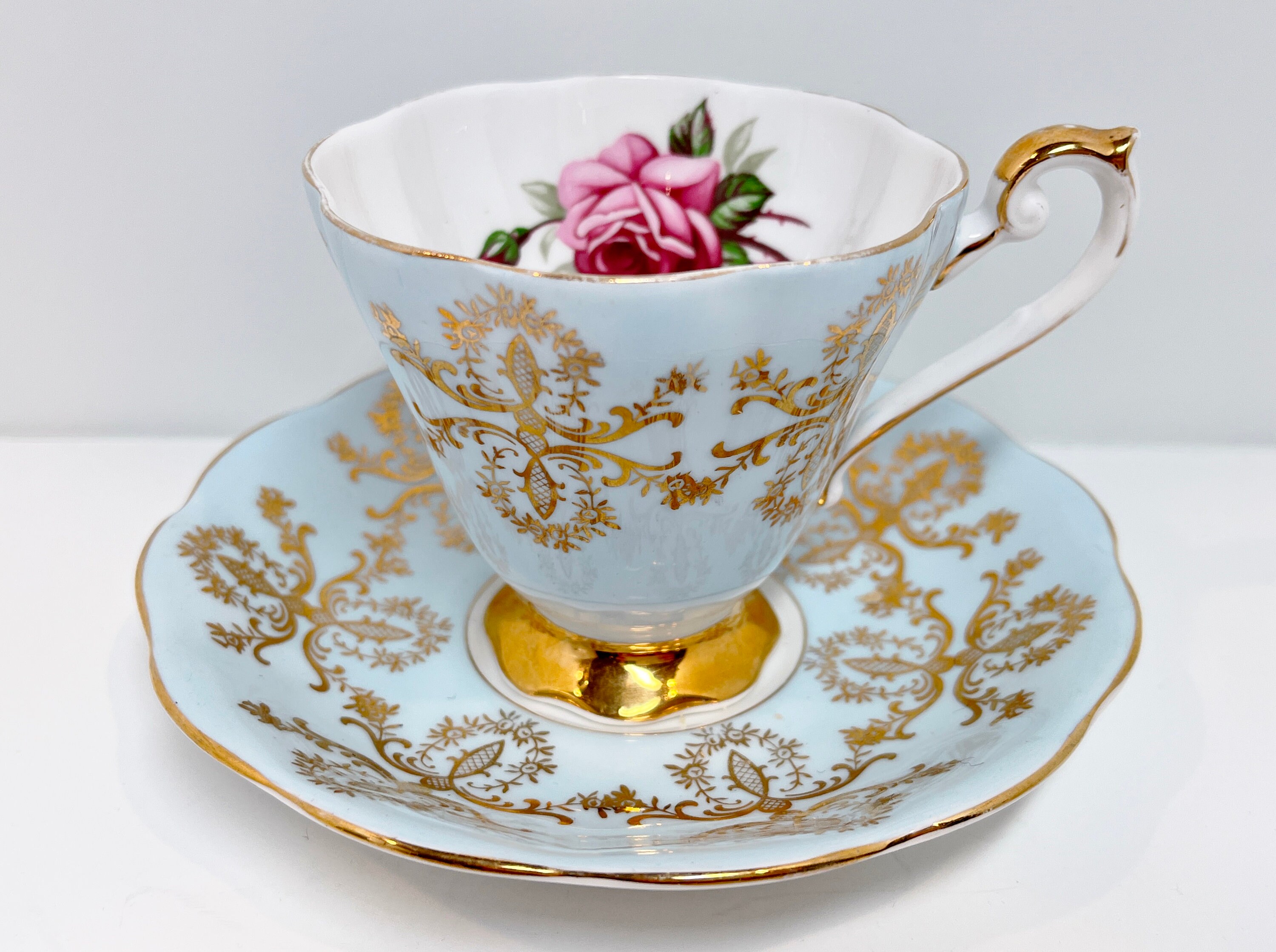 Royal Standard Tea Cup and Saucer, Blue Gold Cups, Antique Teacups