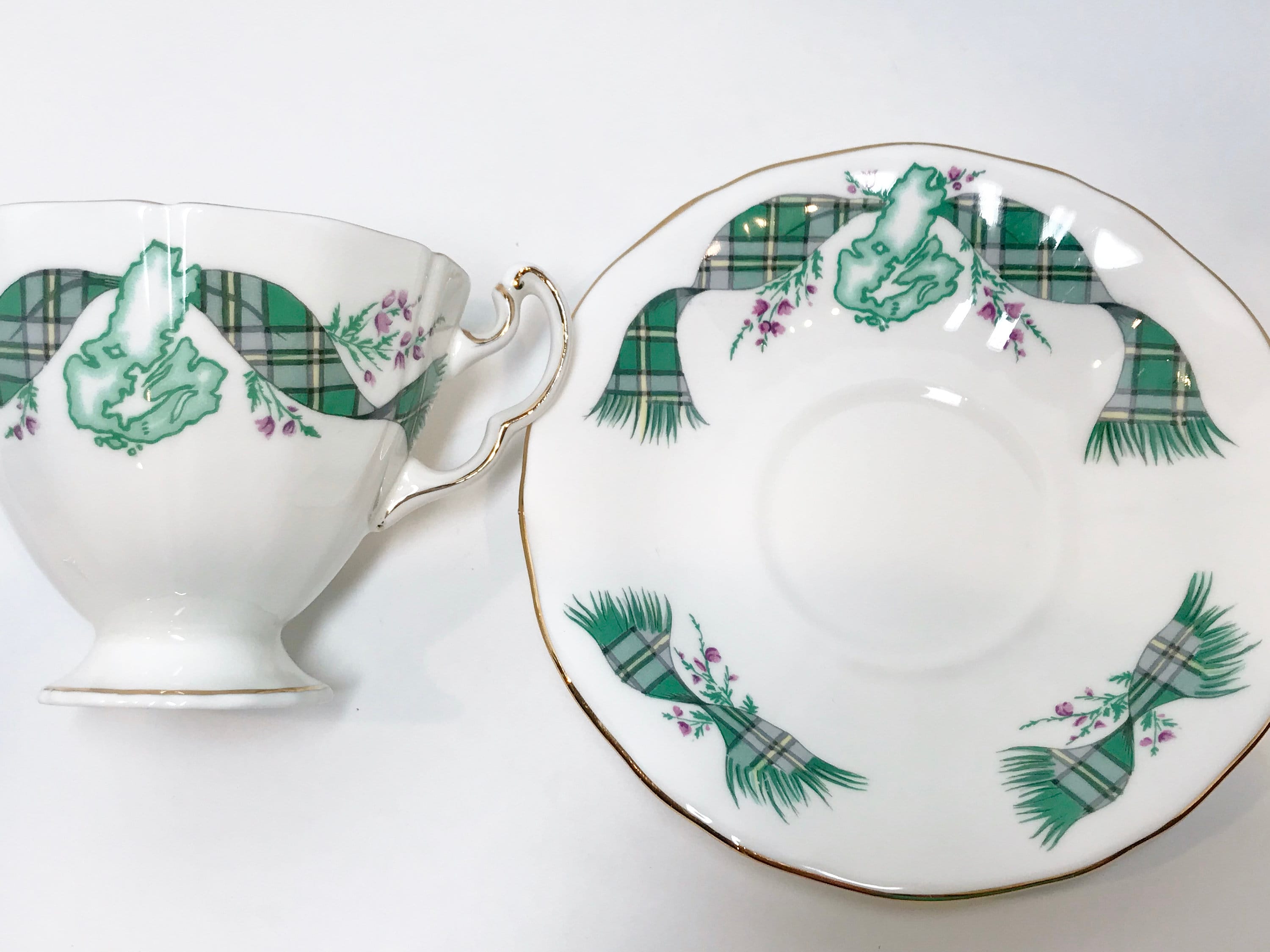 Tartan Teacup, Cape Breton Nova Scotia Teacup and Saucer, Adderley