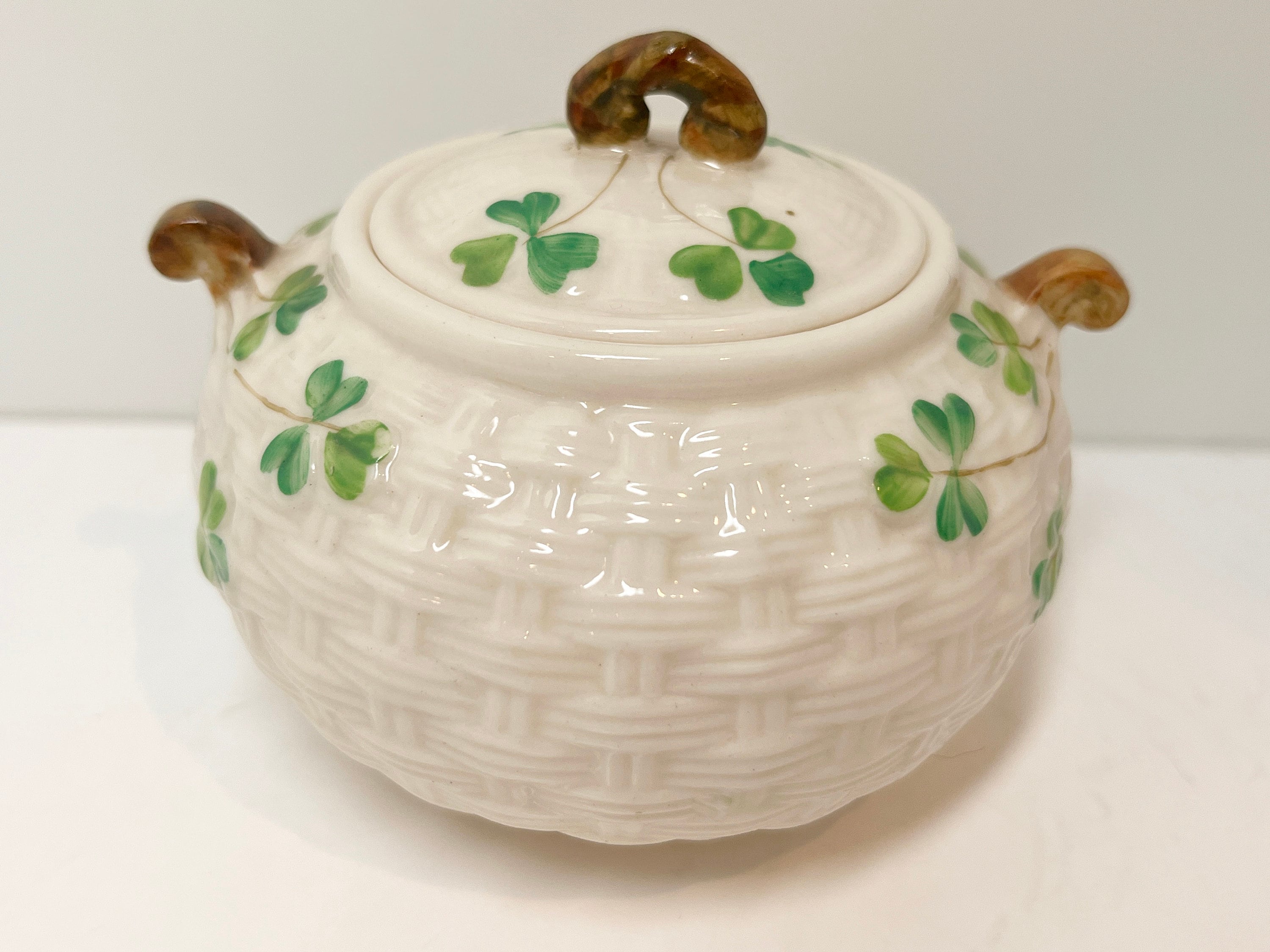 Black Mark Belleek, Belleek Sugar Bowl, Shamrock Ware Bowl, Irish Bowl