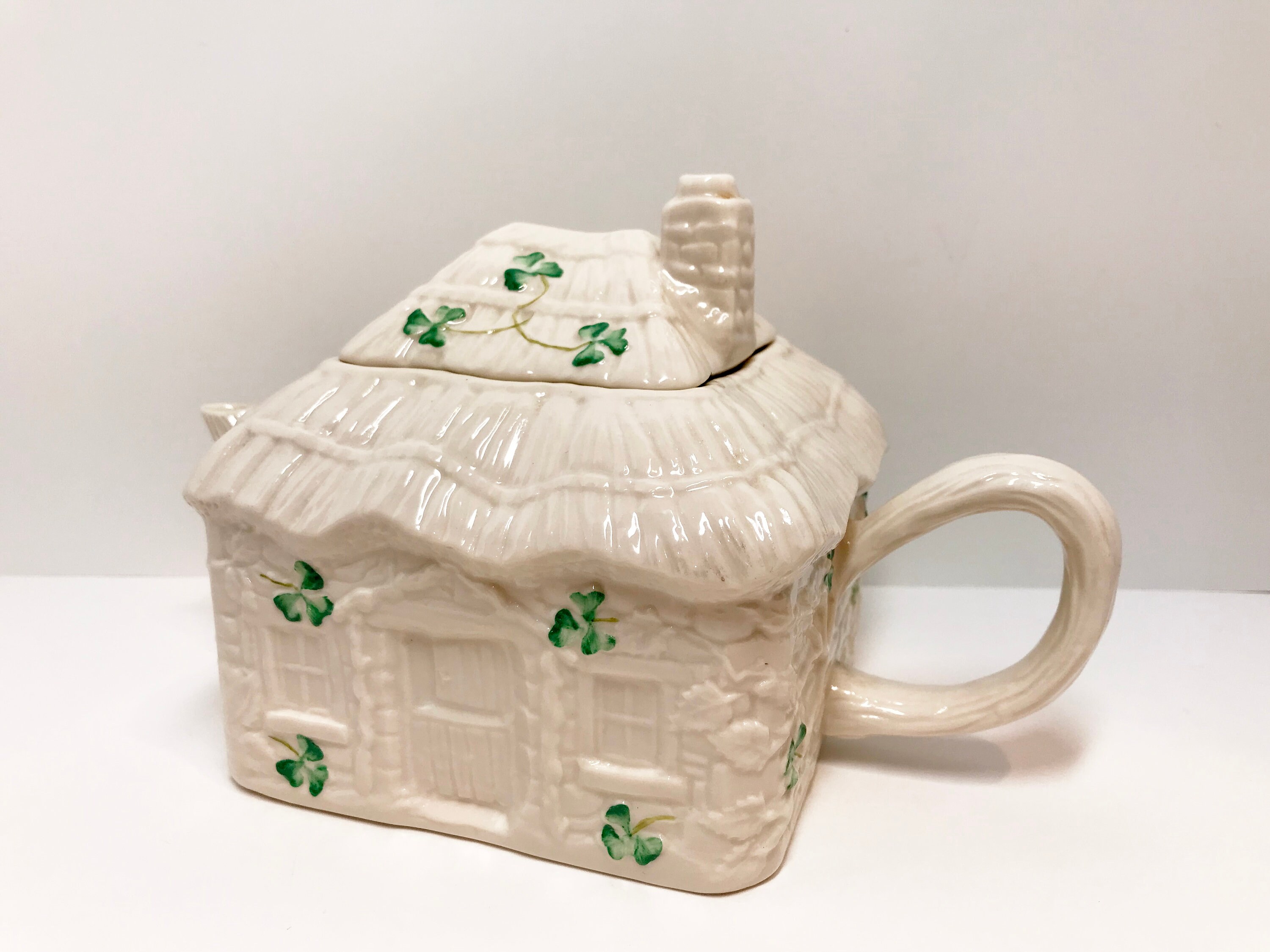 Reserved for SR, Shamrock Cottage Teapot, Belleek Teapot, Irish Teapot