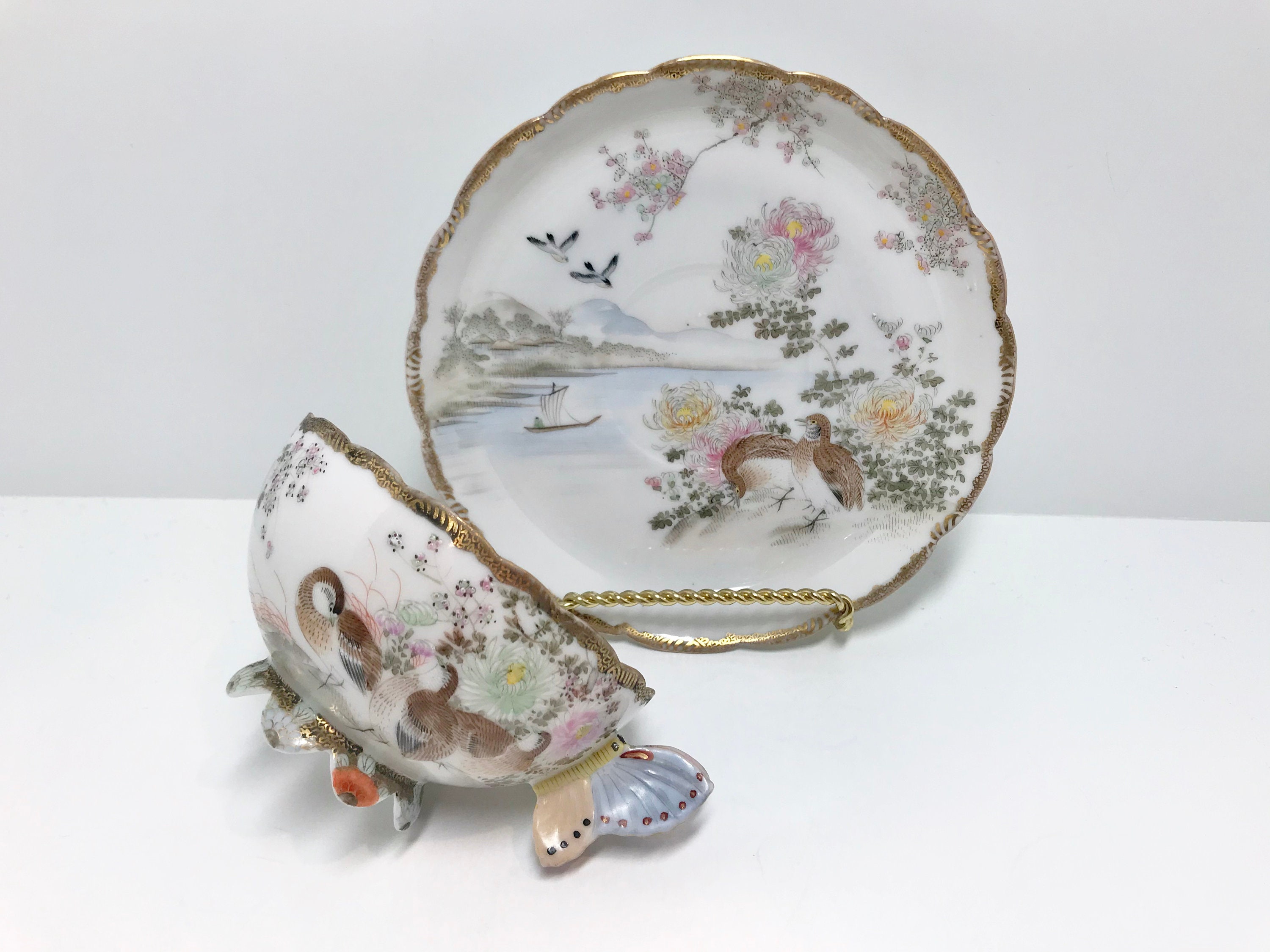 Butterfly Handle Teacup, Kutani Teacup, Butterfly Teacup, Kutani