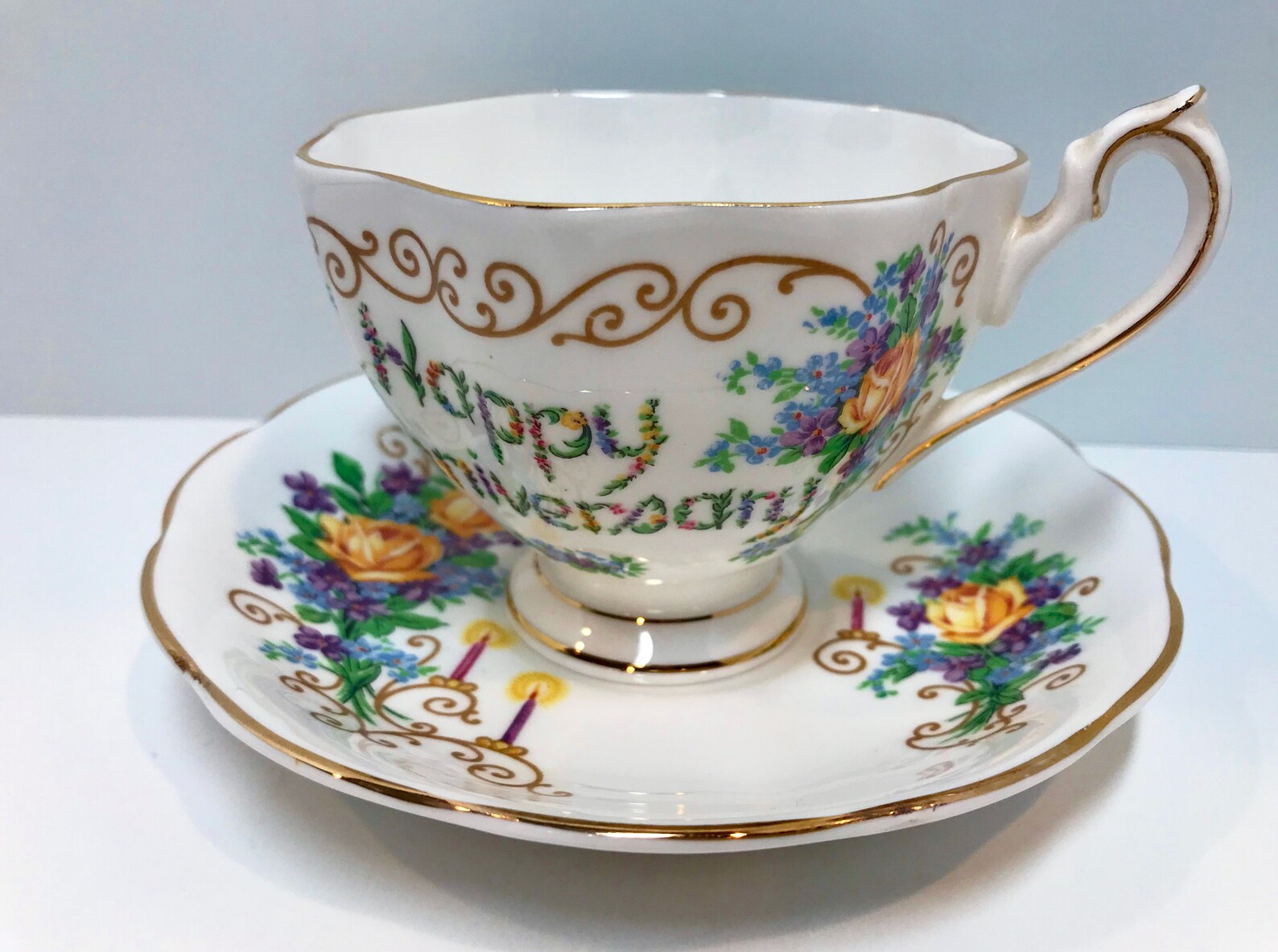 Wedding Anniversary Tea Cup and Saucer Bone China Cup Etsy