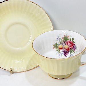 Royal Standard Floral Teacup and Saucer: Yellow Bone China