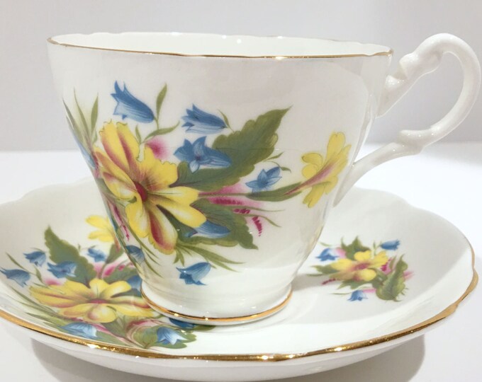 Royal Ascot Tea Cup and Saucer, Yellow Flower Cups, English Bone China