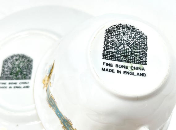 RARE Overmark Shelley Teacup and Saucer, Oleander Shape, Shelley China, Peacock Shelley China, Antique Teacup, Anniversary Gift for Him