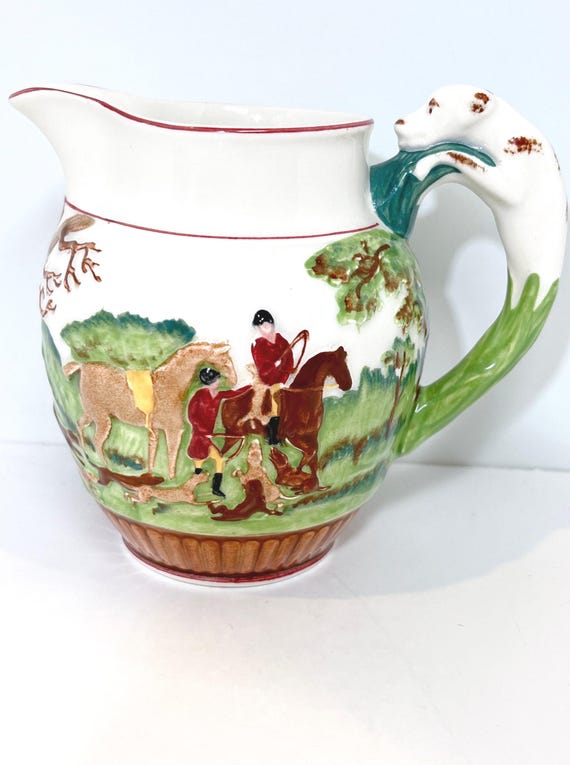 Wedgwood Pitcher, Riding to Hounds, Hound Handle Pitcher, Equestrian Pitcher, Gift for Horse Owner, Fox Hunt, Gift for Her