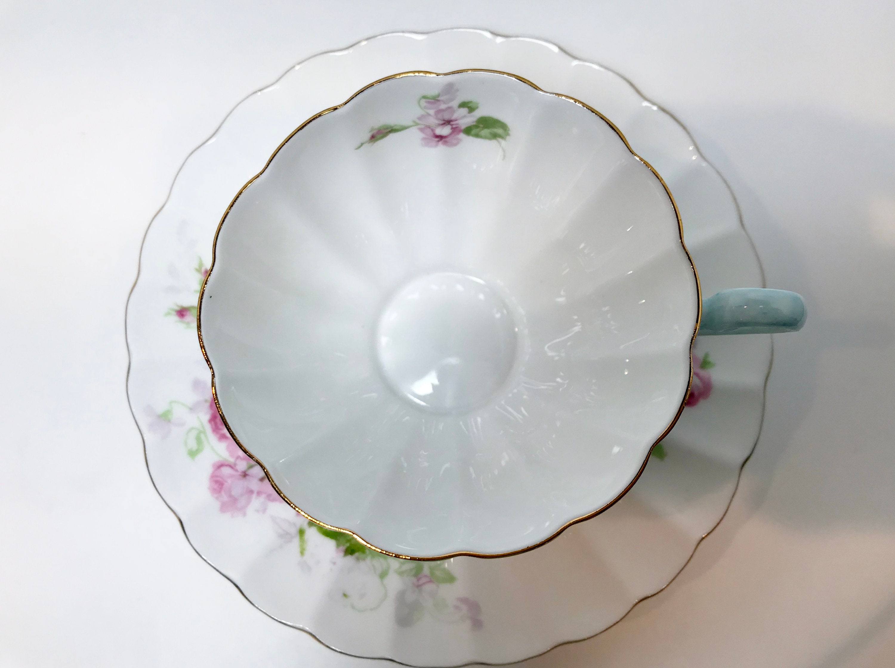 Floral Shelley Tea Cup and Saucer, Rose Teacup, Ludlow Shape, Antique