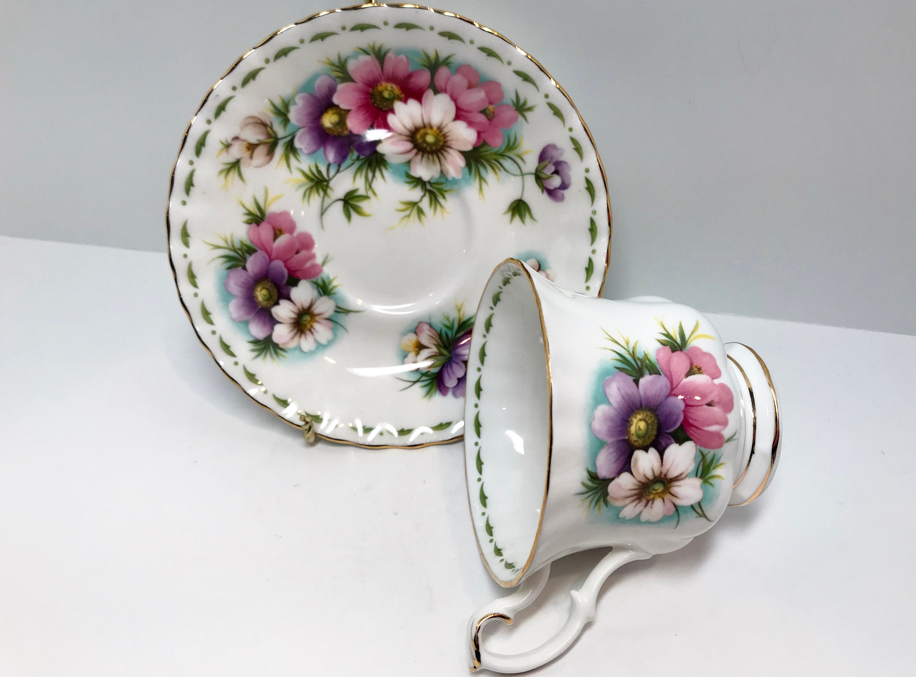 Cosmos October Birthday Cup, Royal Albert Tea Cup and Saucer, Antique