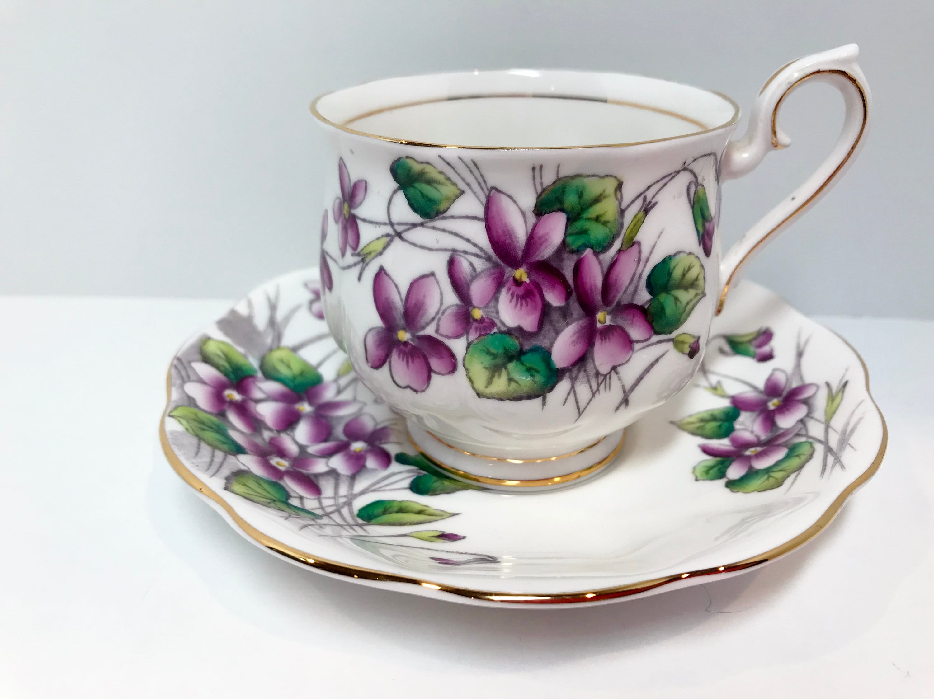 Violets Teacup, Royal Albert Teacup and Saucer, February Birthday