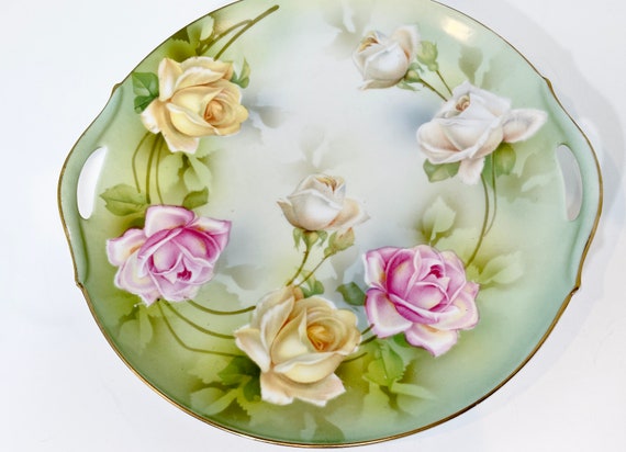 RS Germany Plate Rose Plate German Porcelain Large Plate Wall Hanging Floral Plate