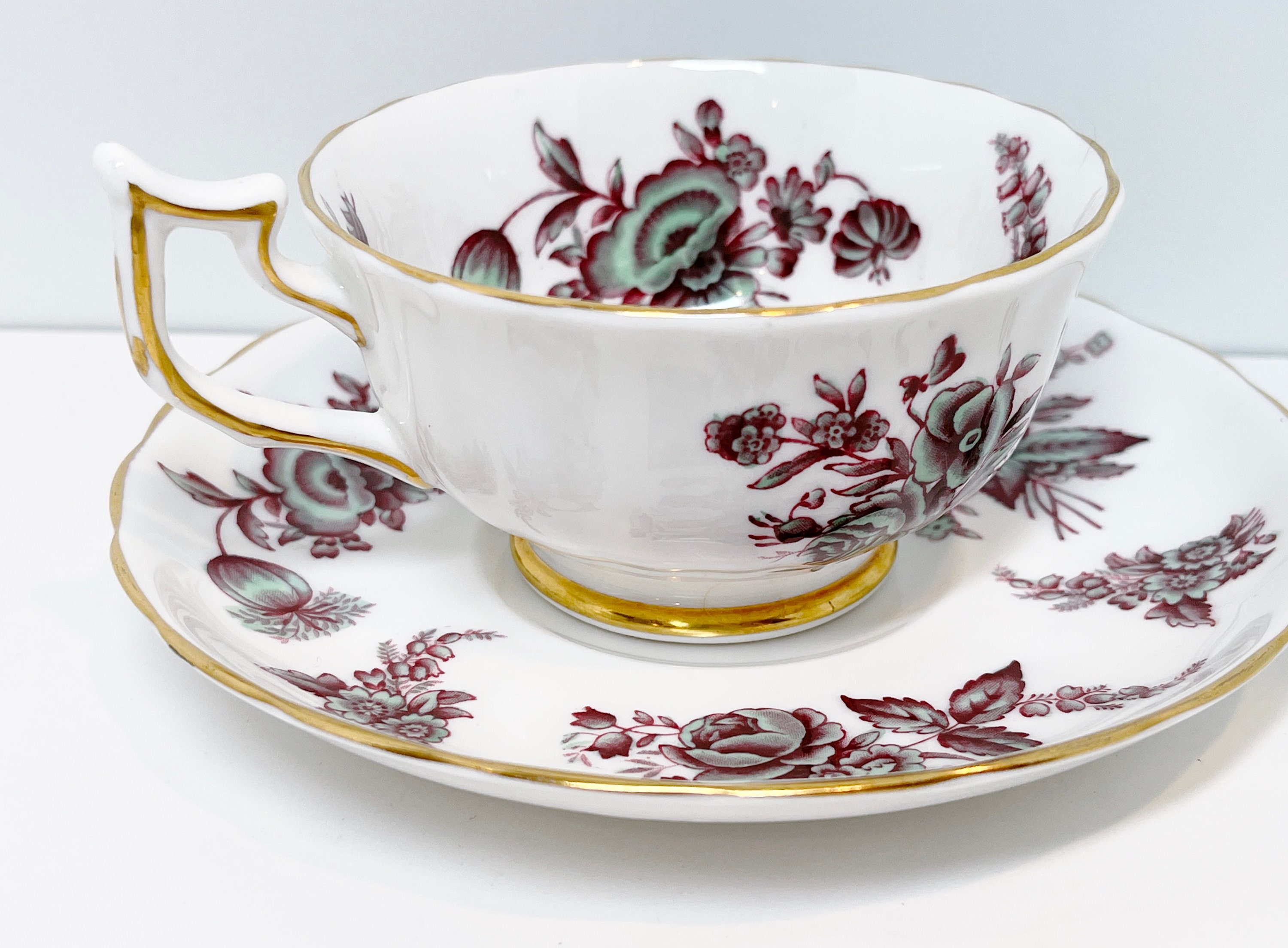 Royal Chelsea Teacup and Saucer, Floral Teacup, English Teacups, Bone