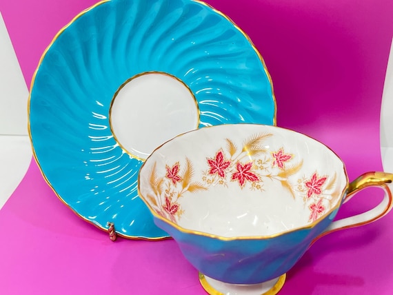 Aynsley Teacup and Saucer, Turquoise Teacup, Vintage Teacup, Gift for Her, Tea Party, Housewarming Gift, Gift for Friend, Gift for Him