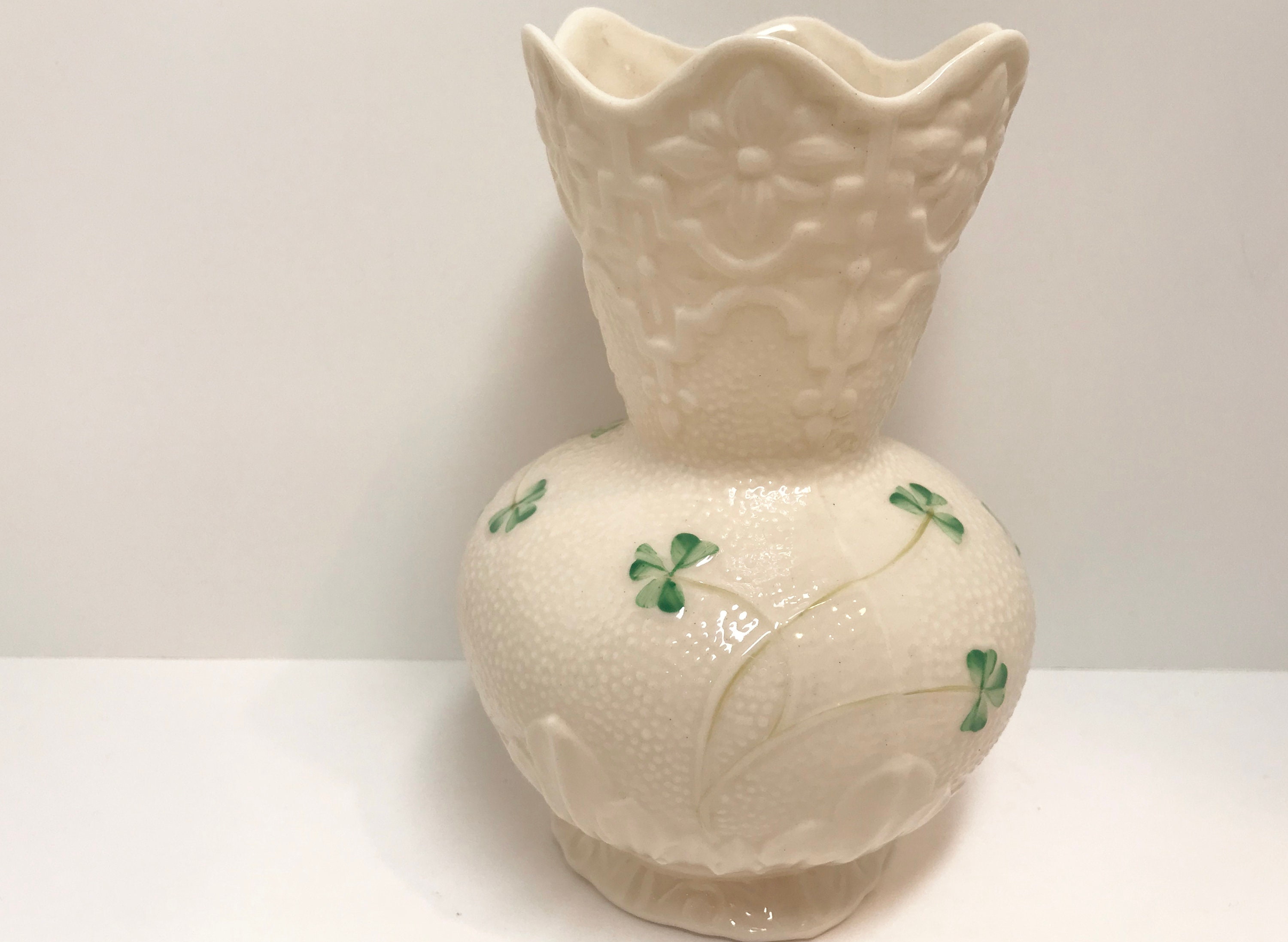Shamrock Belleek Vase, Wicklow Vase Pattern, Irish Vase, Belleek China