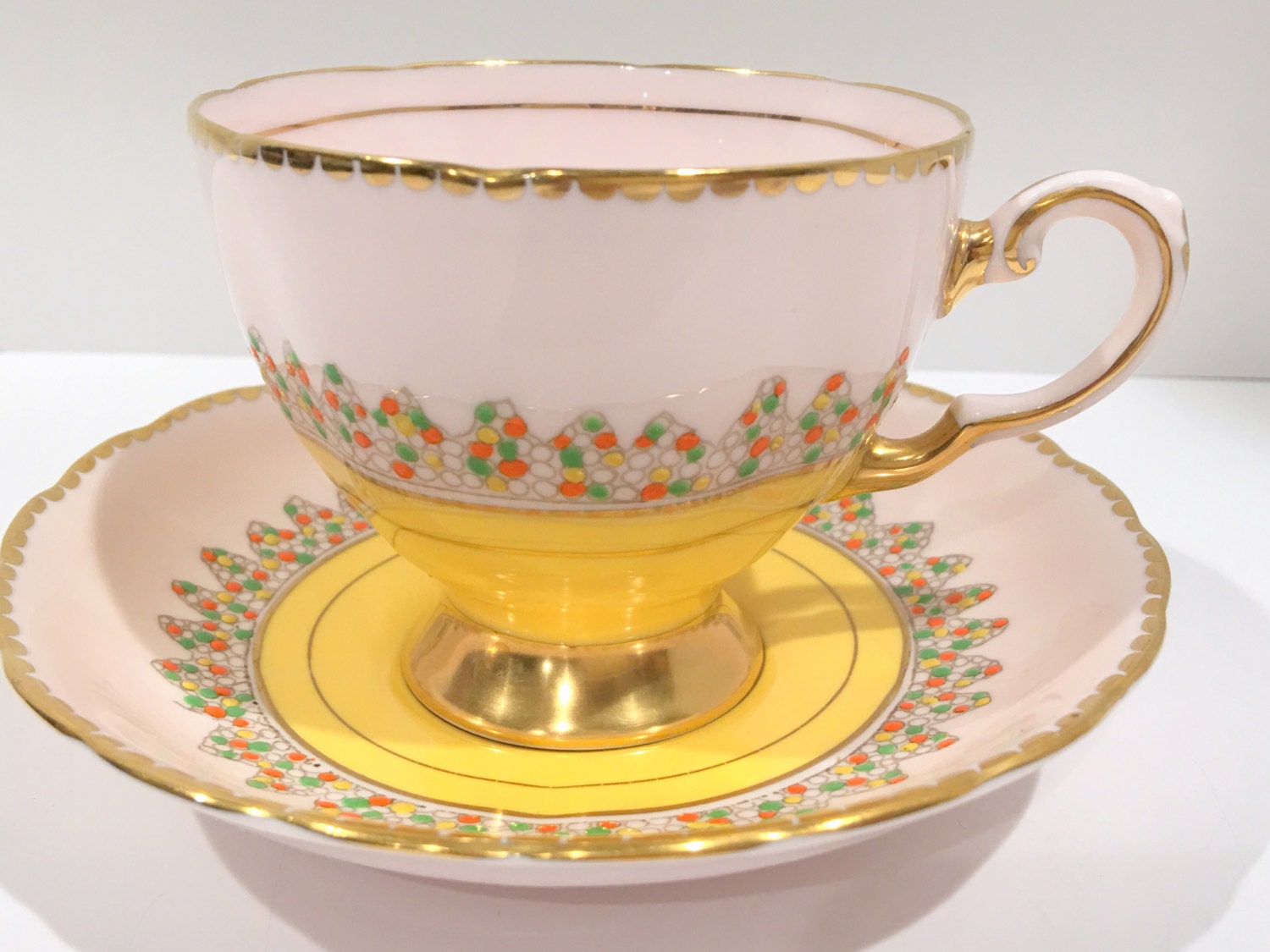 Pretty Pink Tuscan Tea Cup and Saucer, English Bone China Cup, Antique