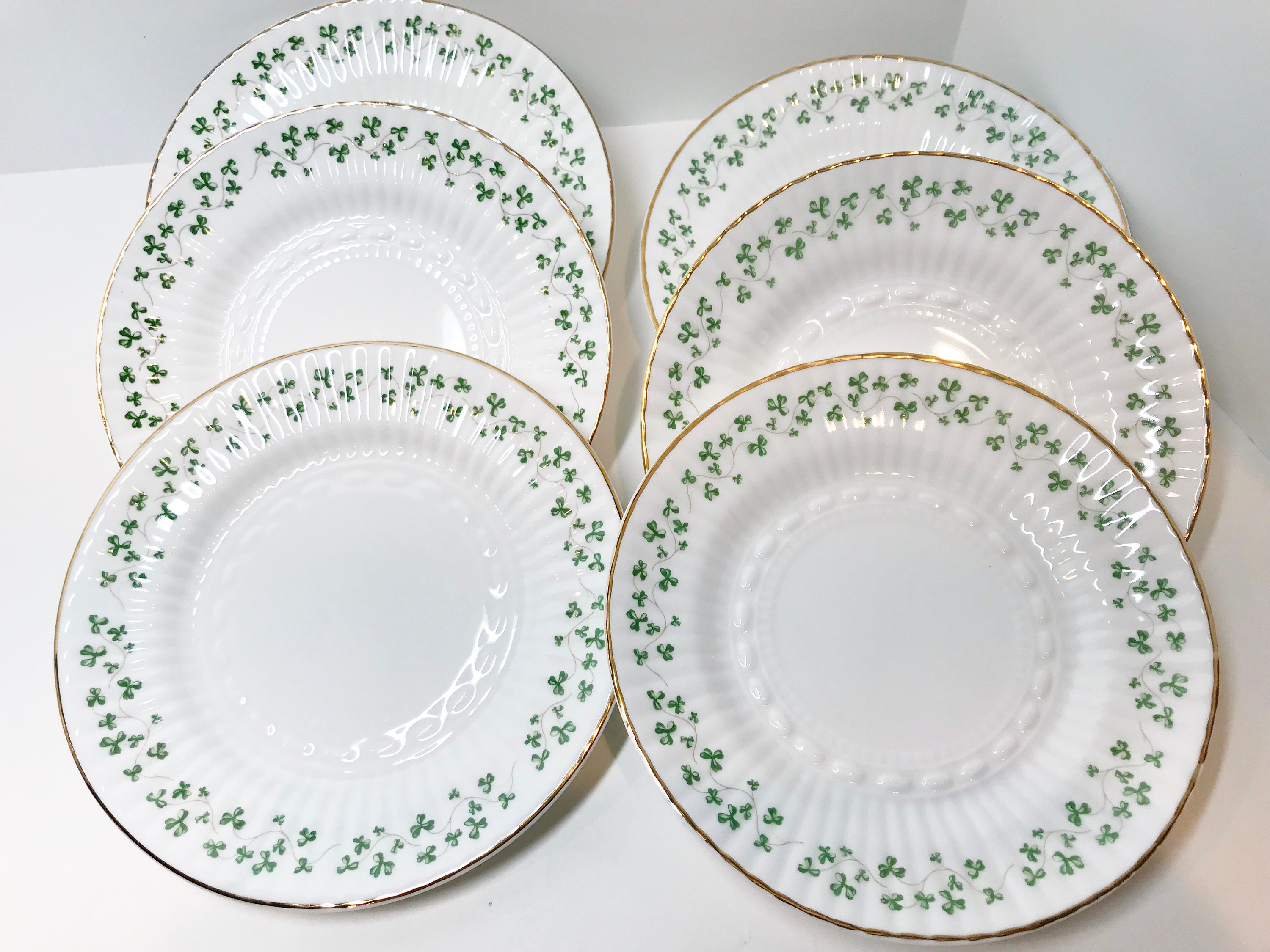 Reserved for SR, Royal Tara, Set of 6 Plates, Shamrock Plates, Irish