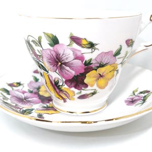 Regency Pansy Teacup and Saucer, English Teacup, Pansy Teacup, Gift for Her, Birthday Gift, Gift for Friend, Housewarming Gift