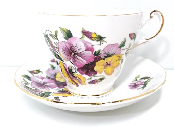 Regency Pansy Teacup and Saucer, English Teacup, Pansy Teacup, Gift for Her, Birthday Gift, Gift for Friend, Housewarming Gift