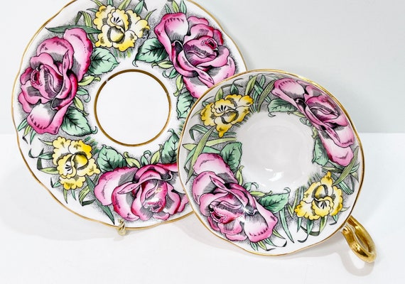 Antique Hand Painted Large Rose Teacup by Taylor and Kent