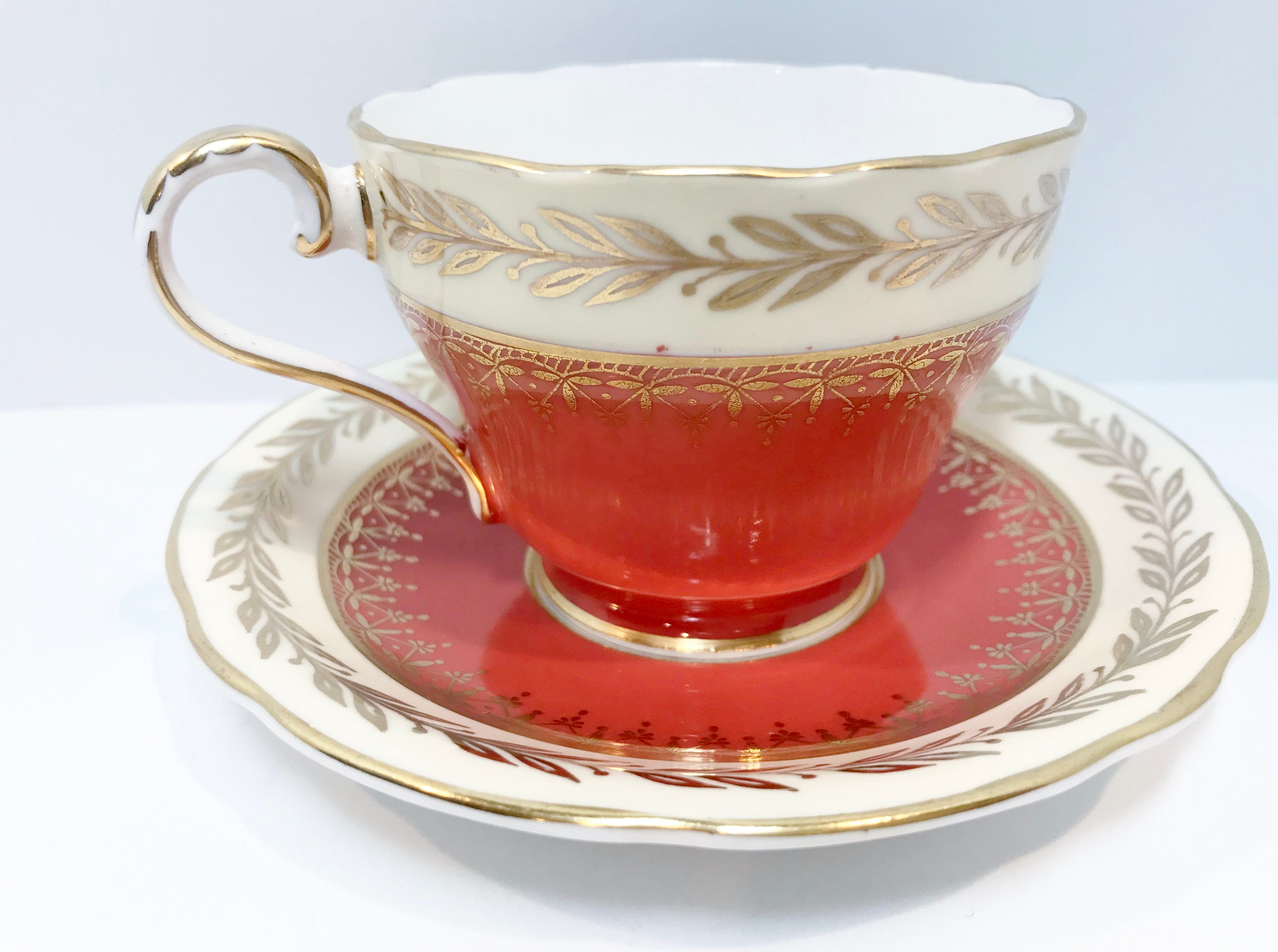 Captivating Aynsley Tea Cup and Saucer, Gold Orange Cups, Antique Tea