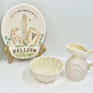 Belleek Sugar Bowl and Creamer, Green Mark Belleek Creamer, Made in Ireland, Belleek Cream and Sugar, Gift for Her, Anniversary Gift