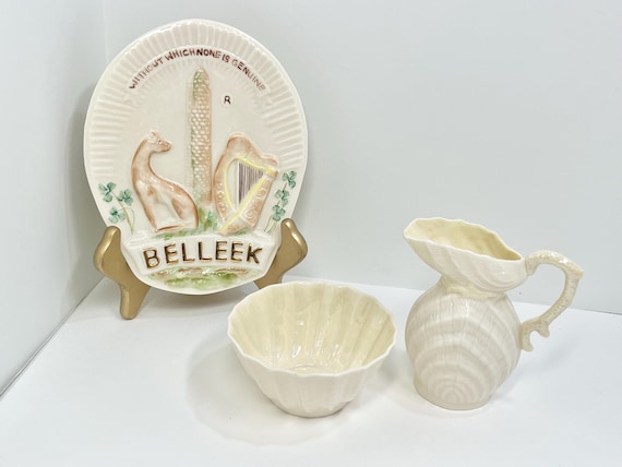 Belleek Sugar Bowl and Creamer, Green Mark Belleek Creamer, Made in Ireland, Belleek Cream and Sugar, Gift for Her, Anniversary Gift