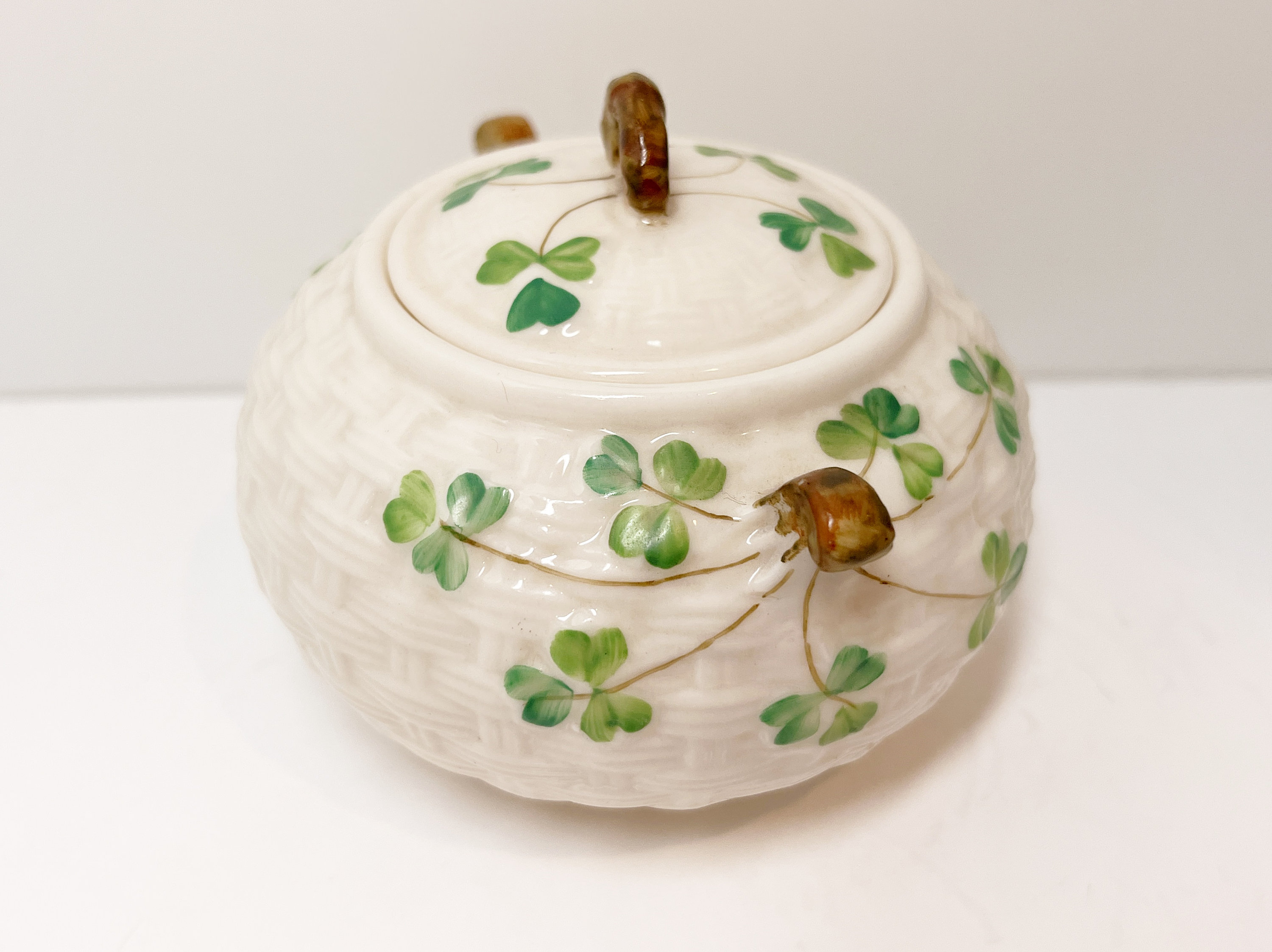 Black Mark Belleek, Belleek Sugar Bowl, Shamrock Ware Bowl, Irish Bowl