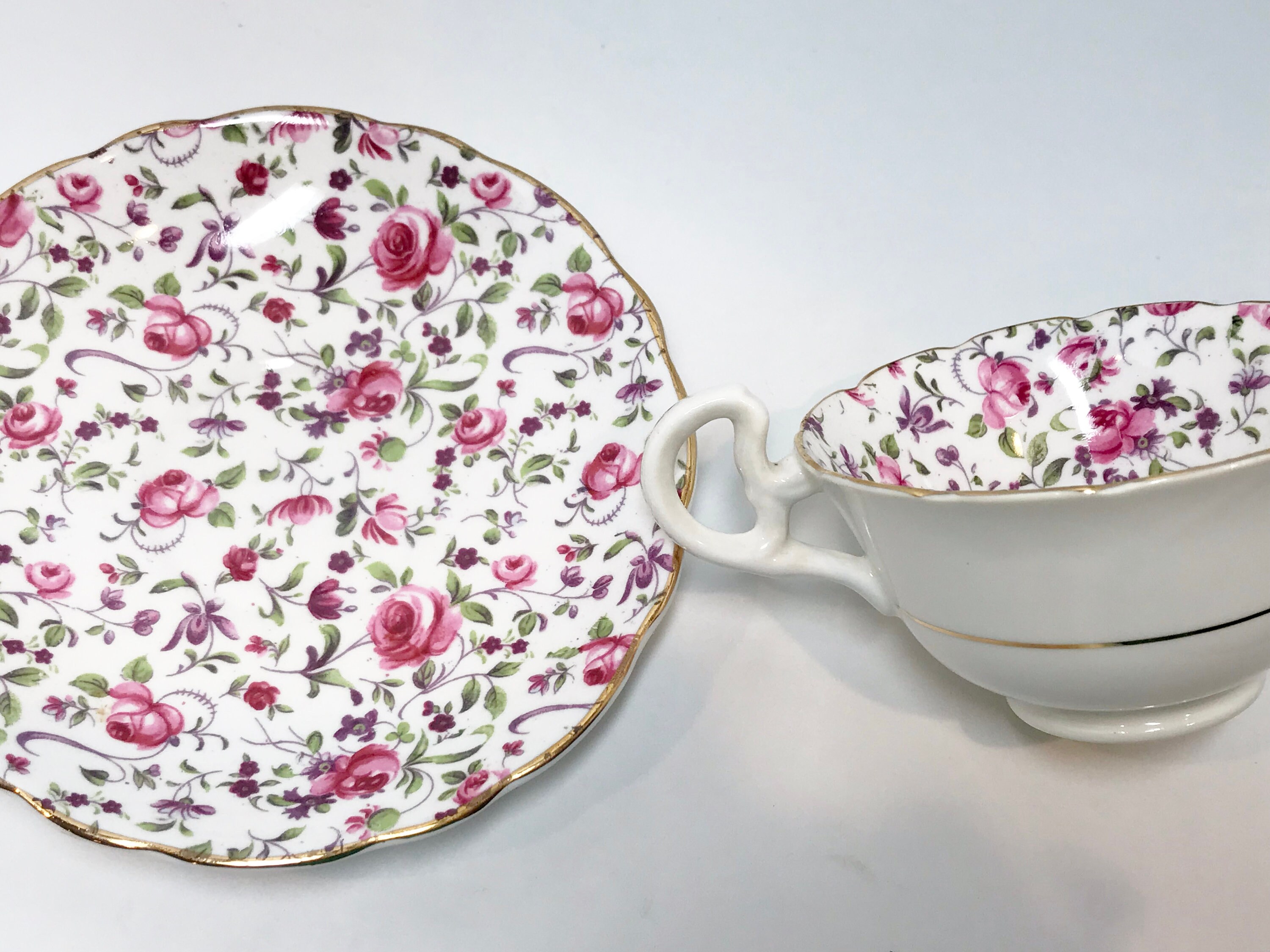 Rose Chintz Tea Cup, Radfords Teacup and Saucer, Antique Teacups, English Teacups, Tea Cups