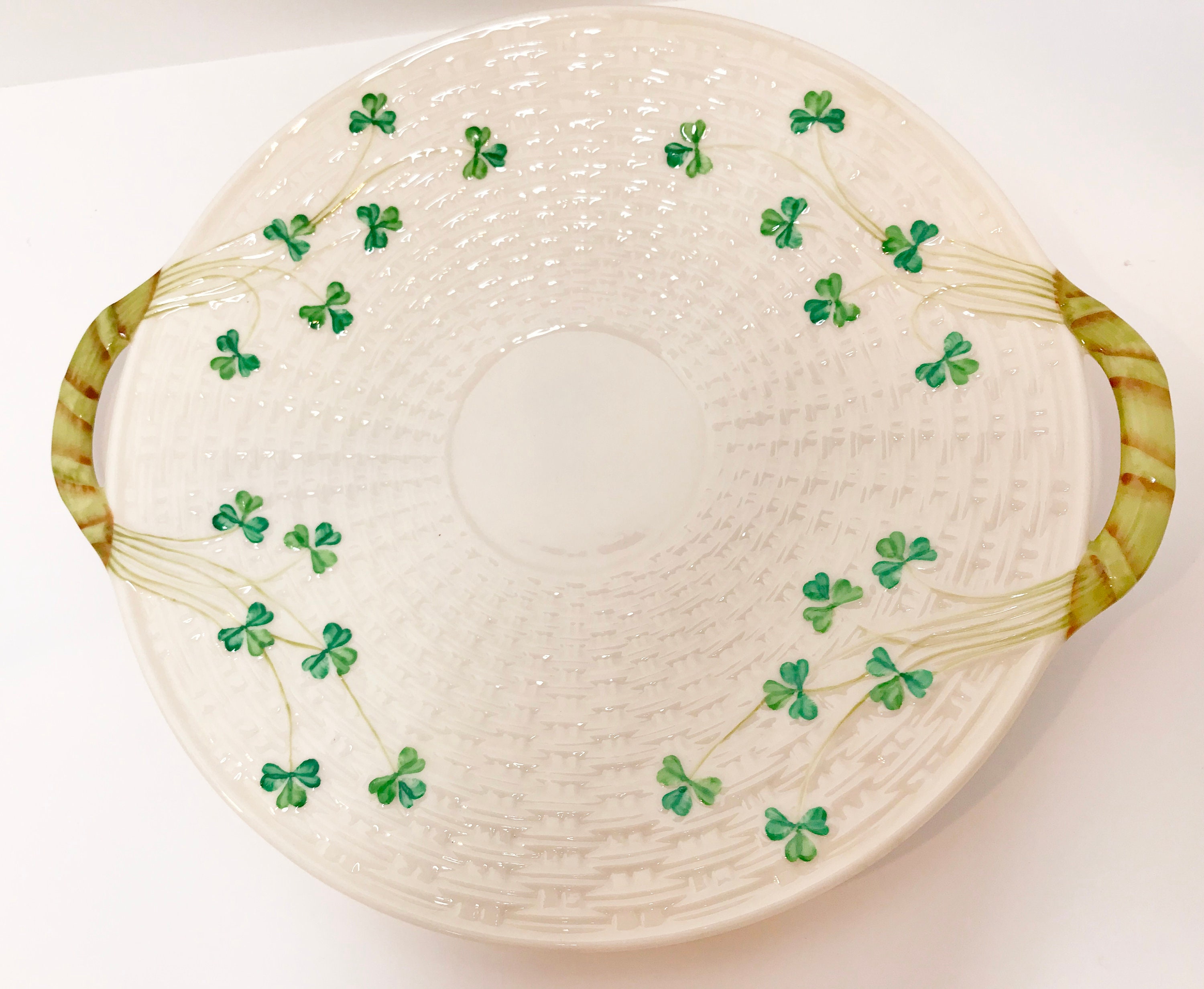 Shamrock Ware Cake Plate, Black Mark Belleek, Shamrock Tea Ware Bread