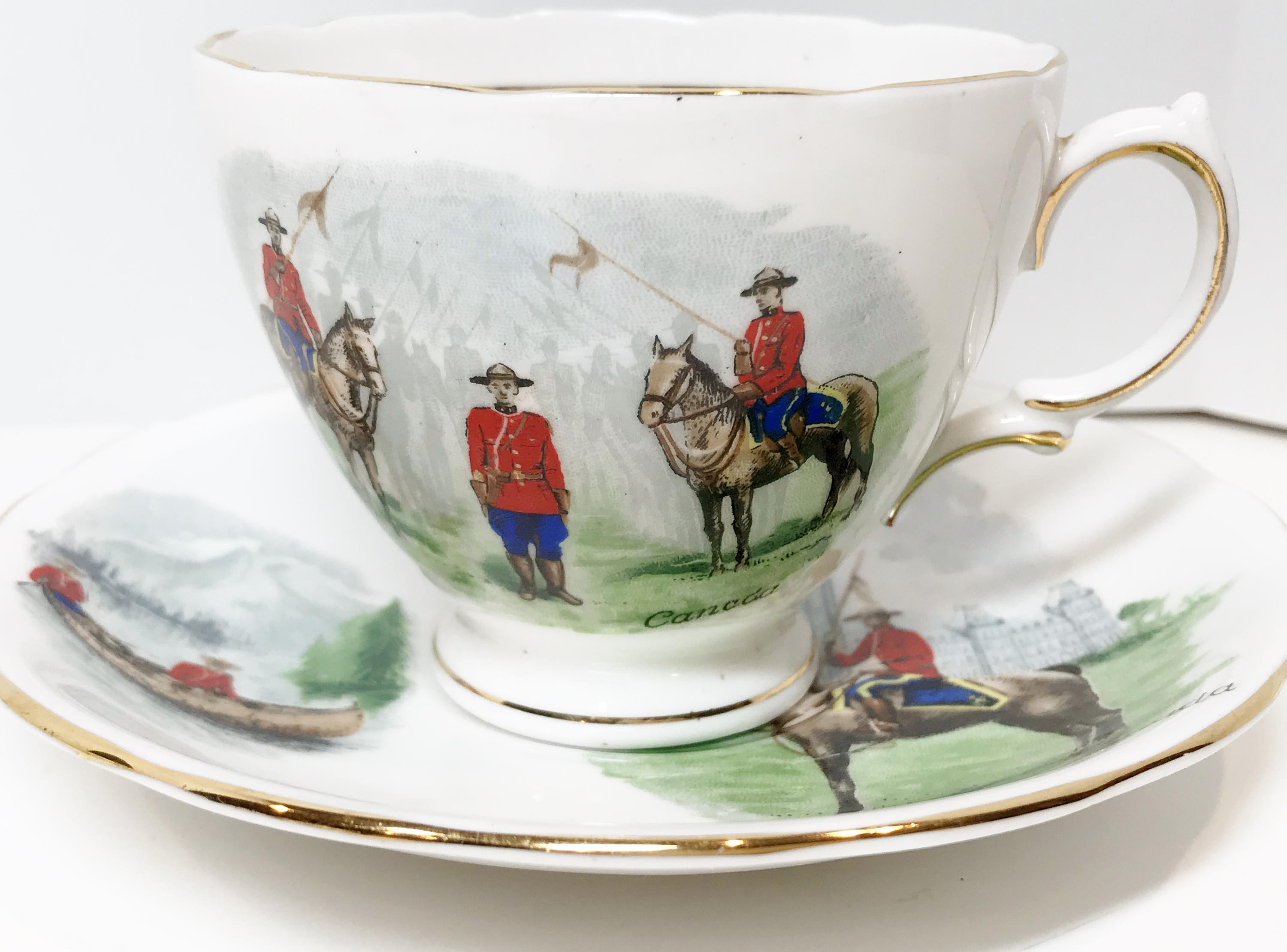 Mounties Tea Cup and Saucer, Canada Tea Cup, Royal Vale Tea Cup