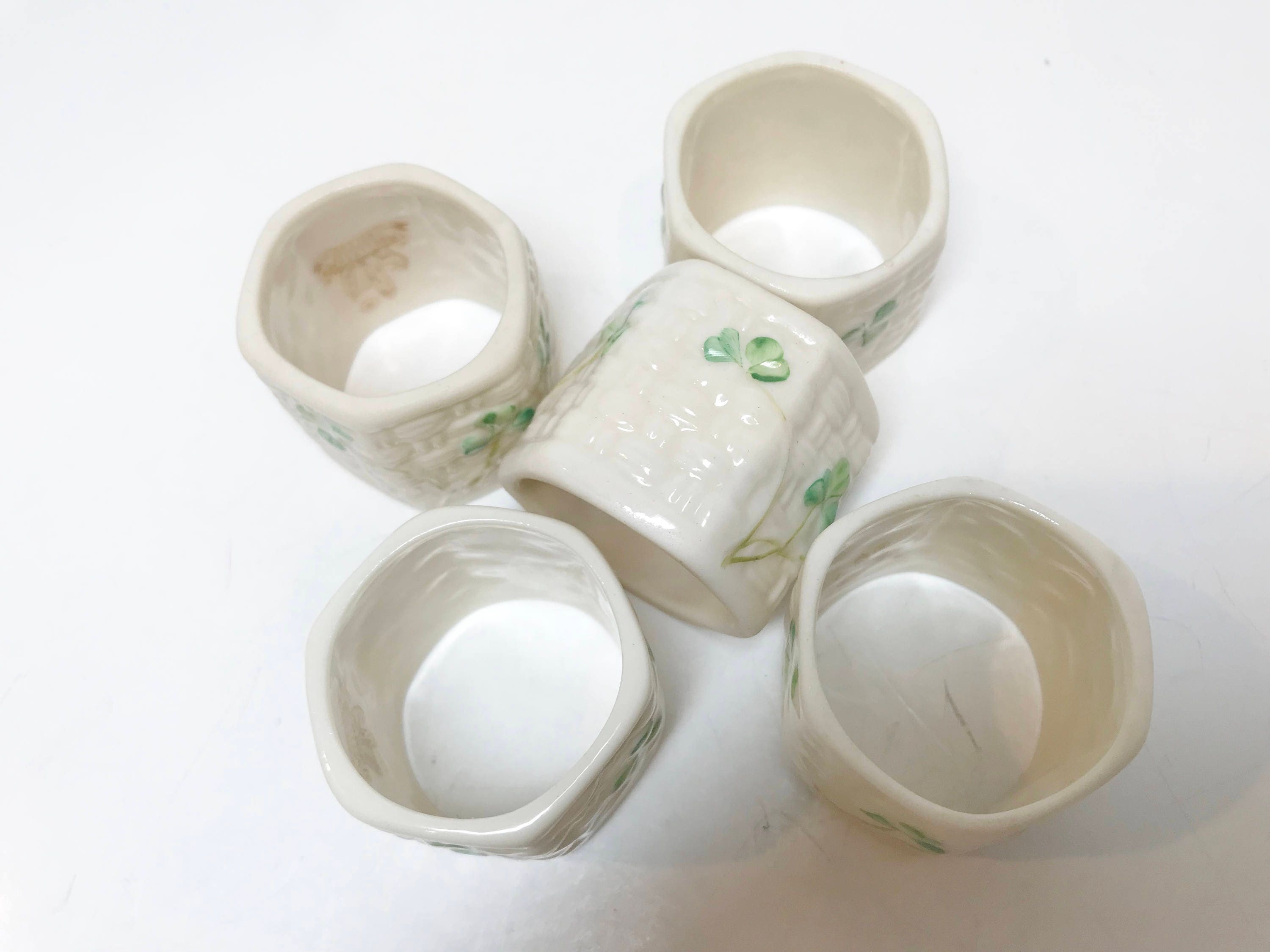 Reserved for SR, Belleek Napkin Rings, Irish Porcelain, Set of Five