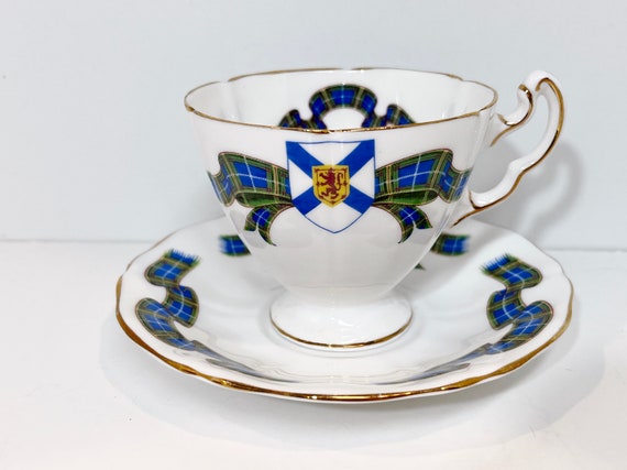 Nova Scotia Tea Cup and Saucer Royal Adderley Tea Cup English Bone China Teacup Canadian Teacup Tartan Tea Cups Scottish Tea Cups