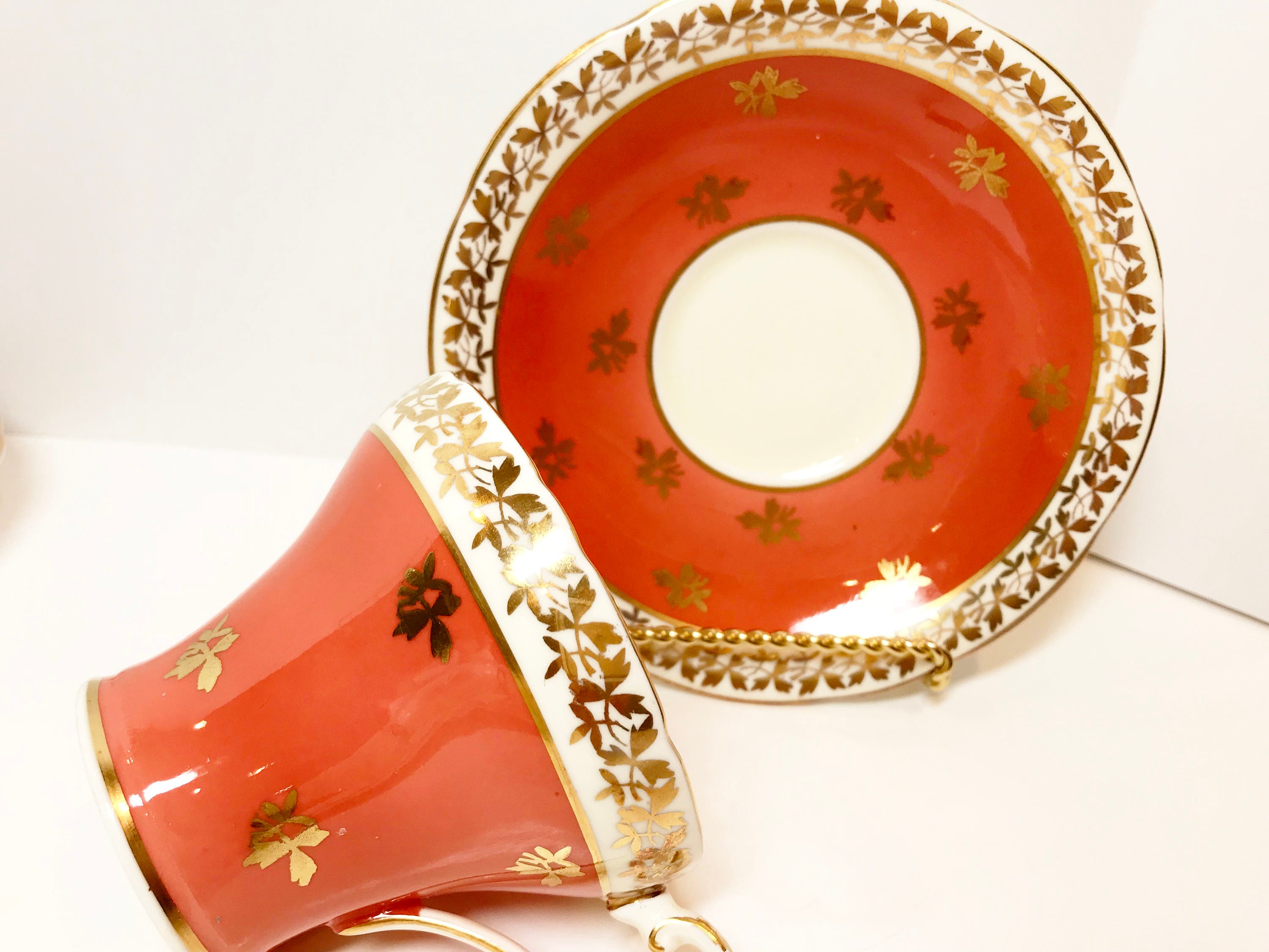 Captivating Aynsley Tea Cup and Saucer, Gold Orange Cups, Antique Tea
