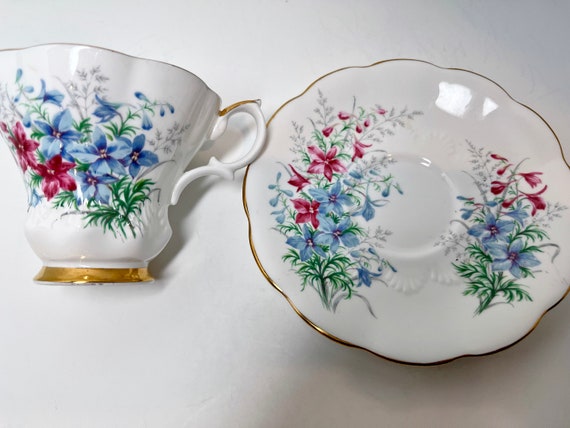 Royal Albert Larkspur Teacup and Saucer, Friendship Series, English Bone China, Antique Tea Cups Vintage Teacups Antique