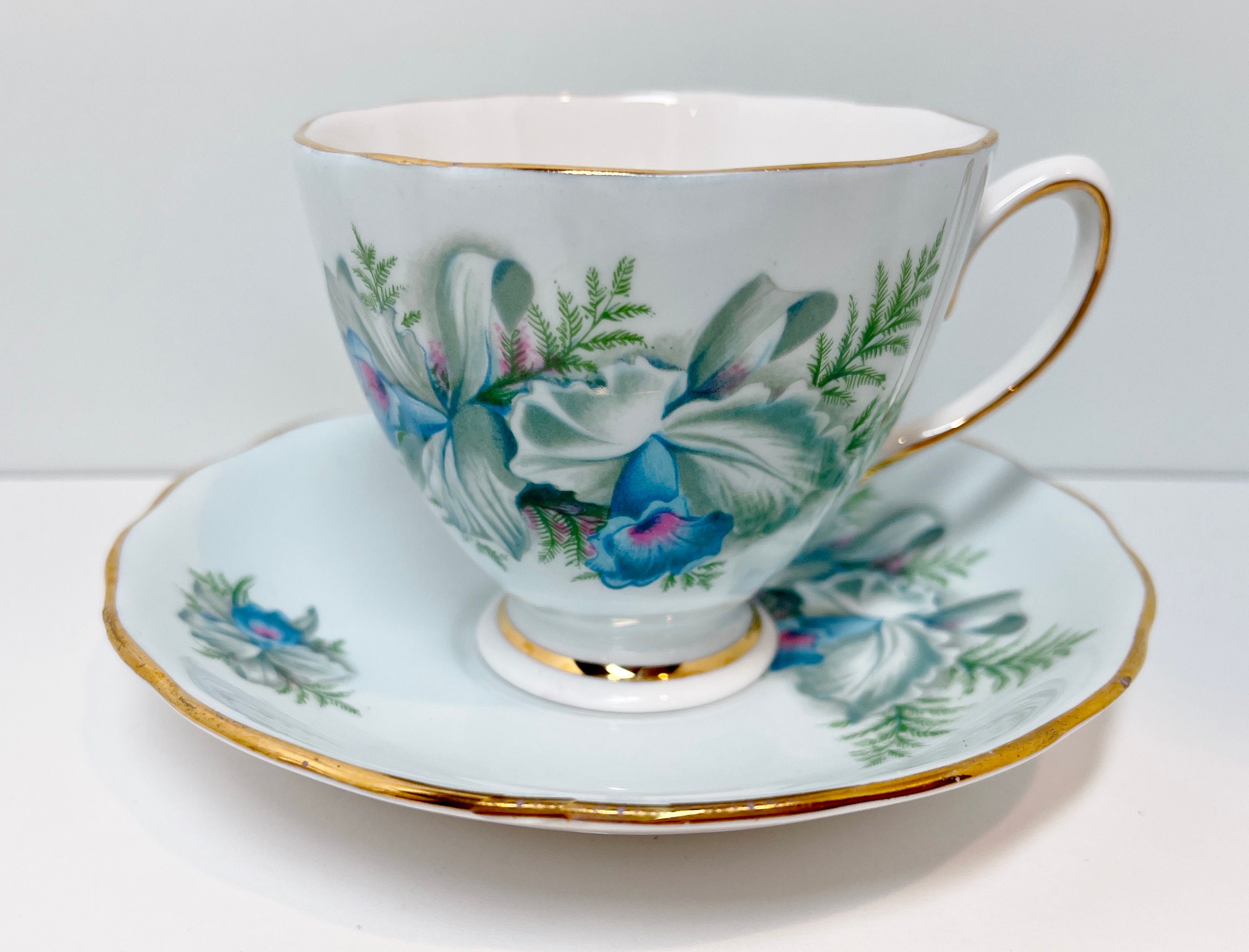 Heavenly Blue Colclough Tea Cup and Saucer, Blue Orchid Teacup, Floral