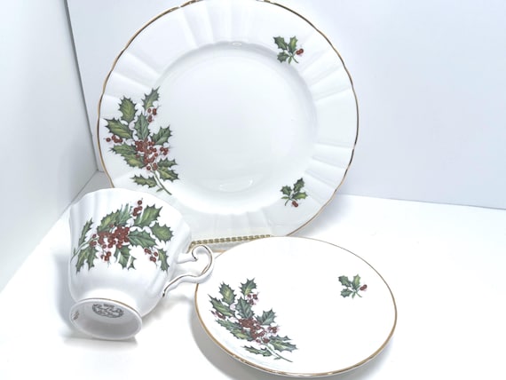 Royal Grafton Christmas Teacup Trio: Hand-Painted Holly