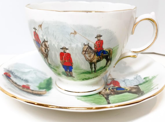Mountie Teacup and Saucer, Canadian Teacup, Royal Vale, Gift for Her, Anniversary Gift, Mounted Police, Birthday Gift, Canadian Police