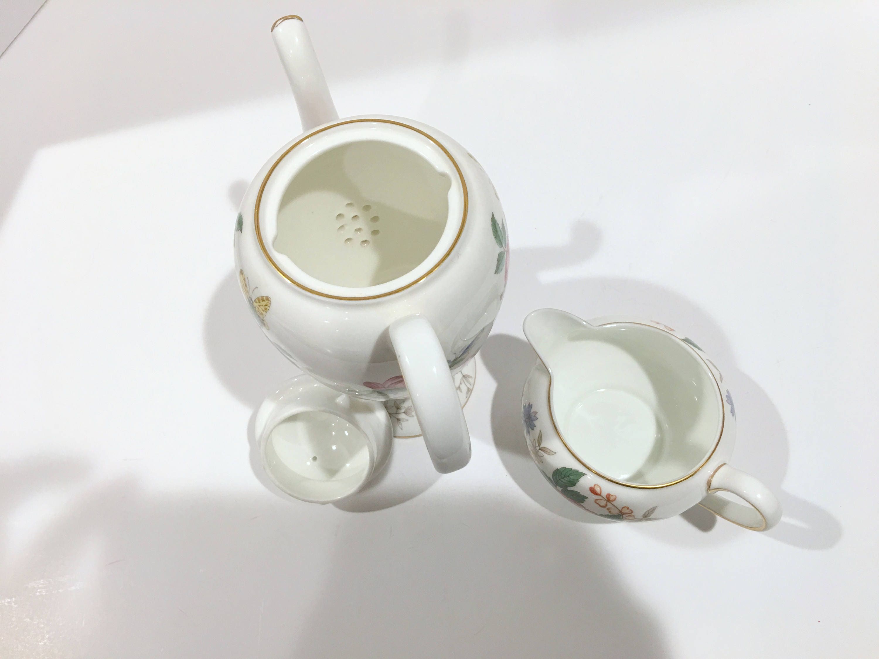 Wedgwood Teapot, Charnwood Pattern, Charnwood Creamer, Rose Butterfly